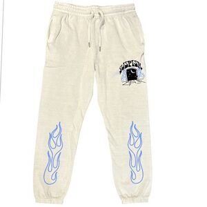 Bailey Sarian Sweatpants Sz Large Suspish Murder Mystery Cream Joggers Flames